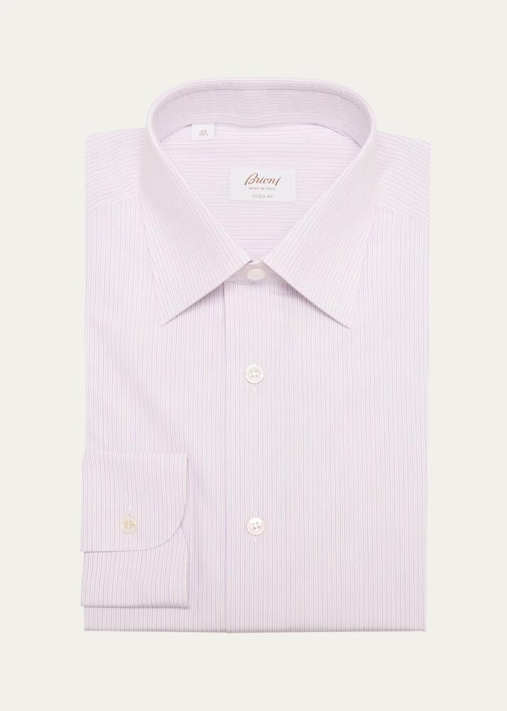 Brioni Men's Giza 45 Cotton Micro-Stripe Dress Shirt Cover