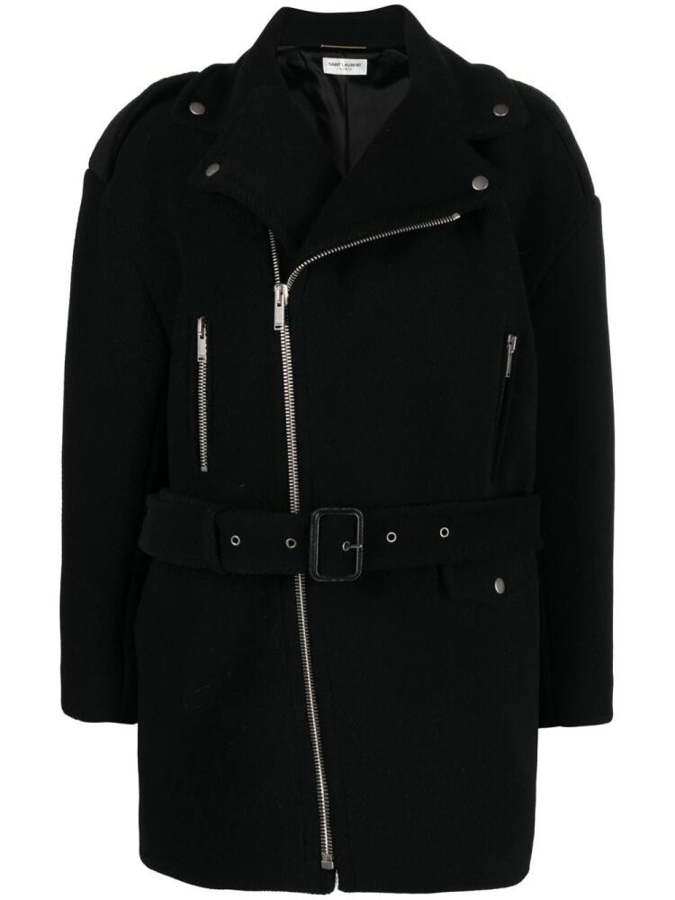 Saint Laurent notched-collar zip-fastening coat - Black Cover