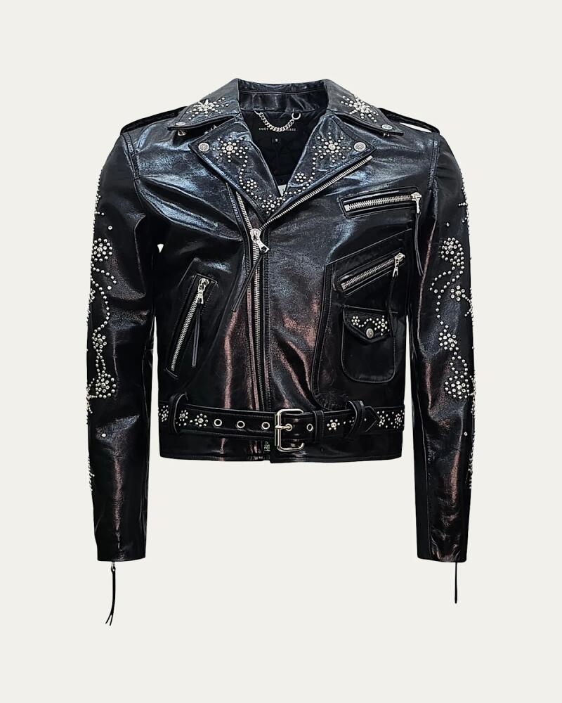 Cout De La Liberte Men's Crystal Starburst Leather Moto Jacket Cover