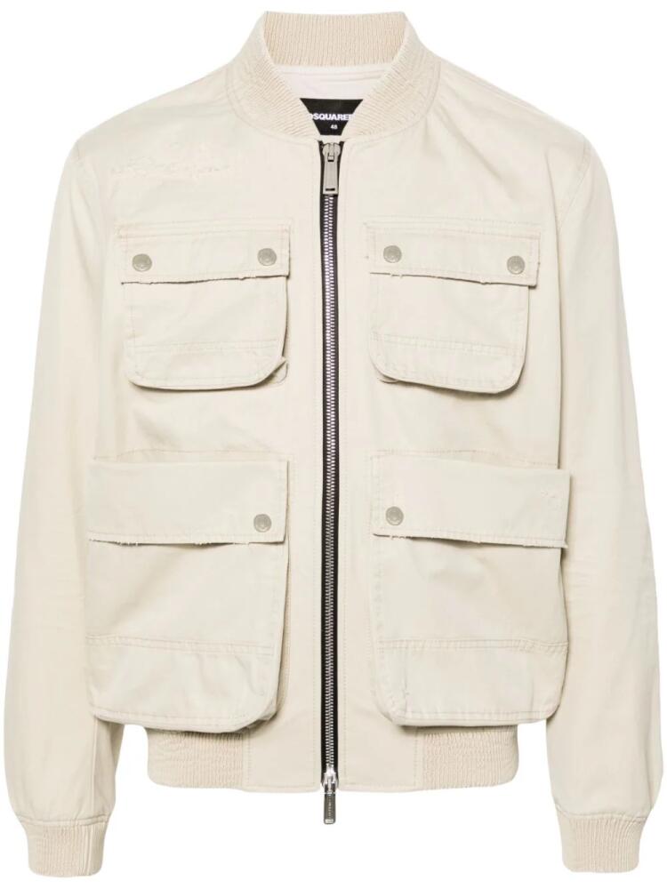 DSQUARED2 zip-up cotton bomber jacket - Neutrals Cover