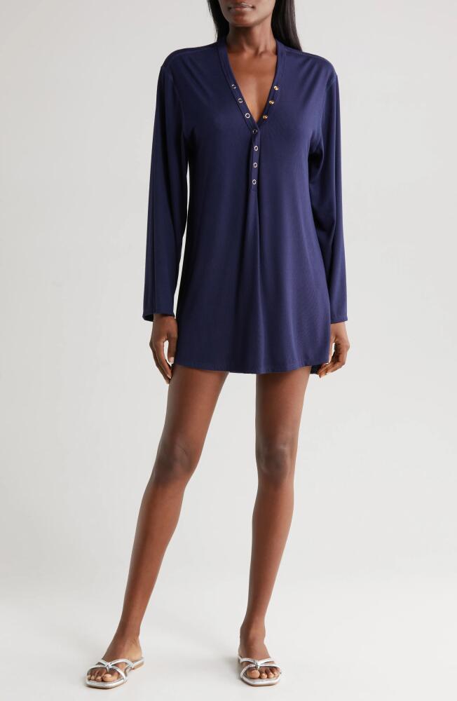 Robin Piccone Amy Long Sleeve Cover-Up Tunic in Navy Cover