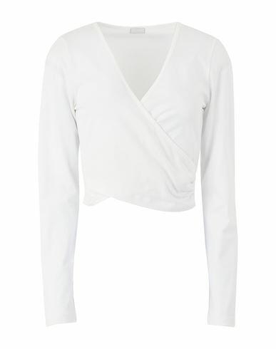 8 By Yoox Organic Cotton Cropped Wrap L/sleeve Top Woman T-shirt White Organic cotton, Elastane Cover