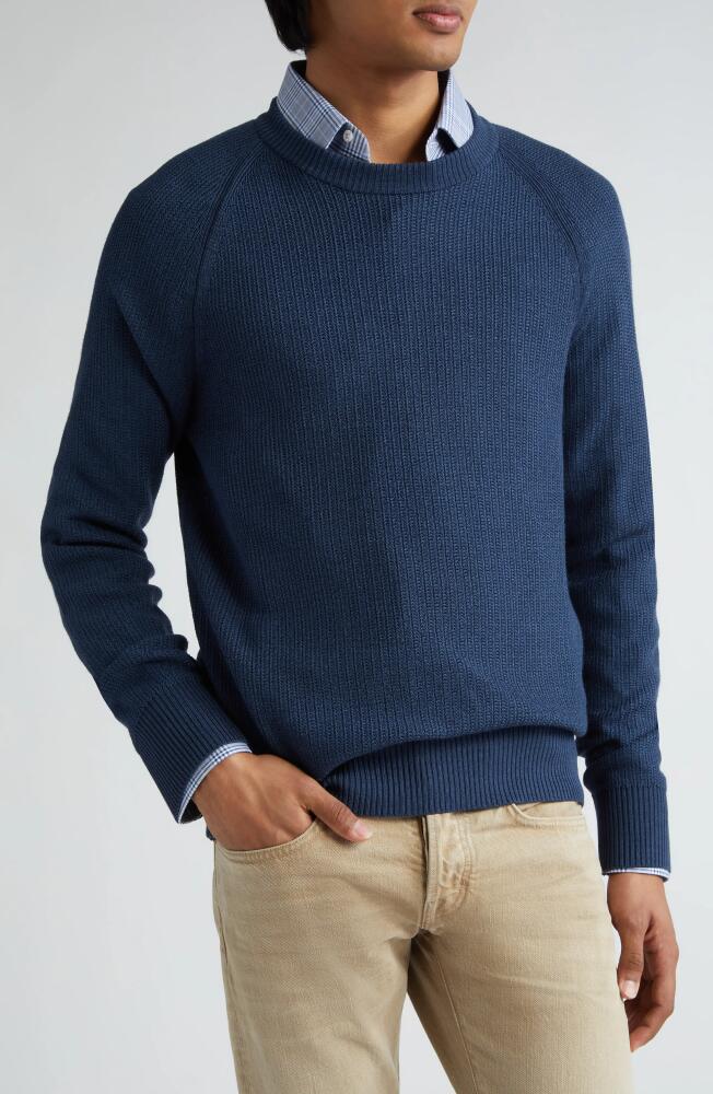 TOM FORD Textured Stitch Wool & Silk Crewneck Sweater in Royal Blue Cover