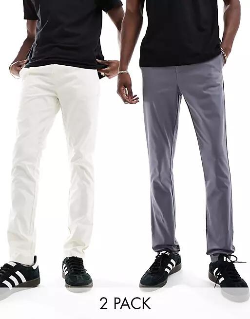 ASOS DESIGN 2 pack skinny chinos in off white and charcoal-Multi Cover