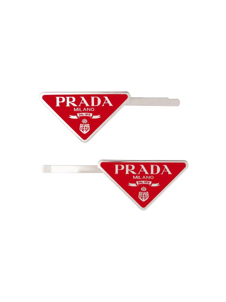 Prada triangle-logo hair clips (set of two) - Red Cover