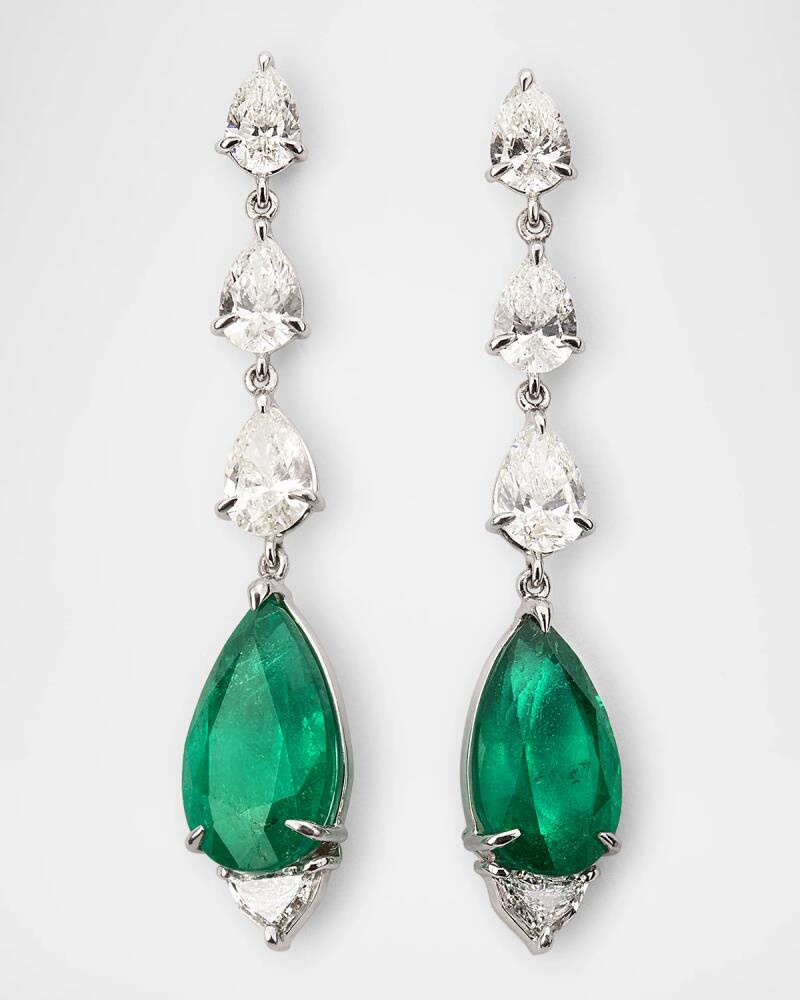 Piranesi One-Of-A-Kind 18K White Gold Diamond and Emerald Drop Earrings Cover