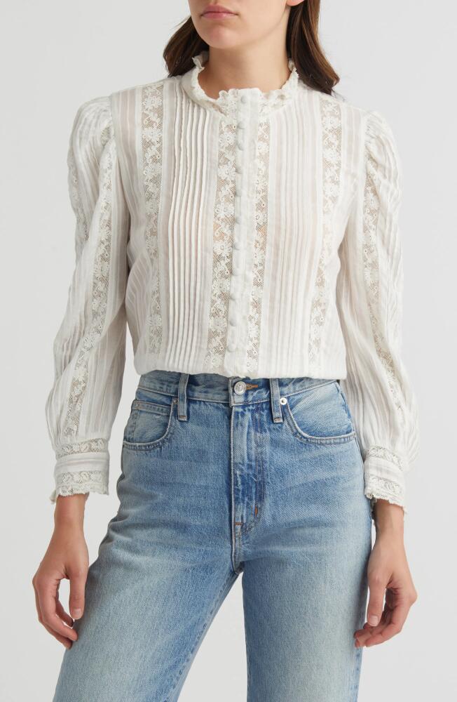 LoveShackFancy Jacque Lace Inset Button Front Shirt in True White Cover