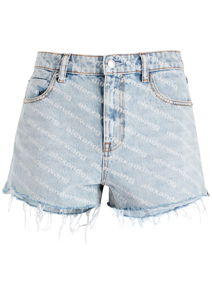 Alexanderwang.t Logo-print Distressed Denim Shorts - Light Blue Cover