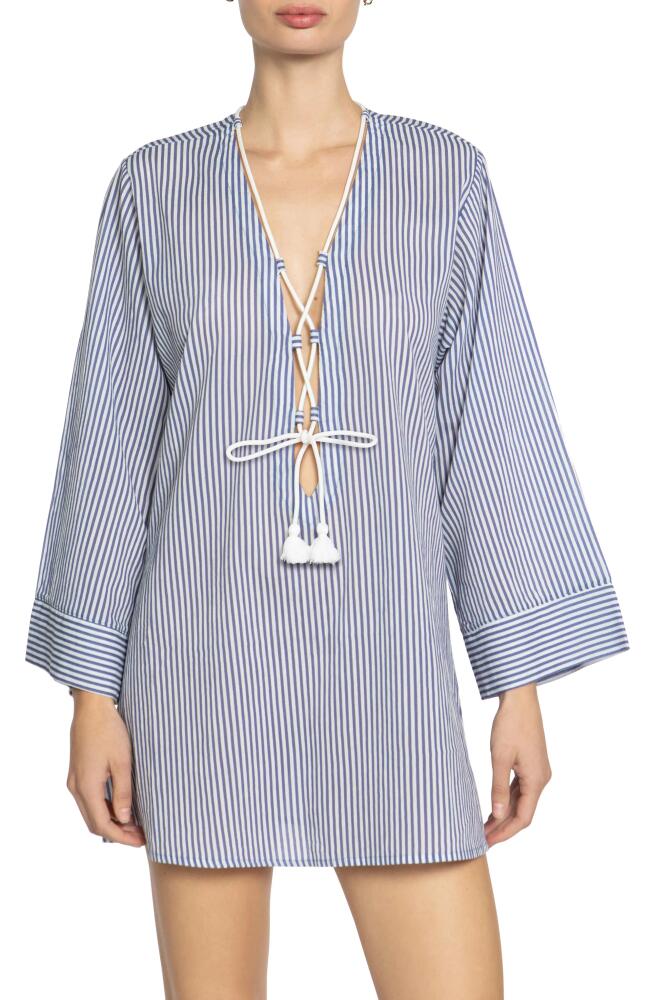 Robin Piccone Harper Lace Up Cotton Cover-Up Tunic in Blue Cover