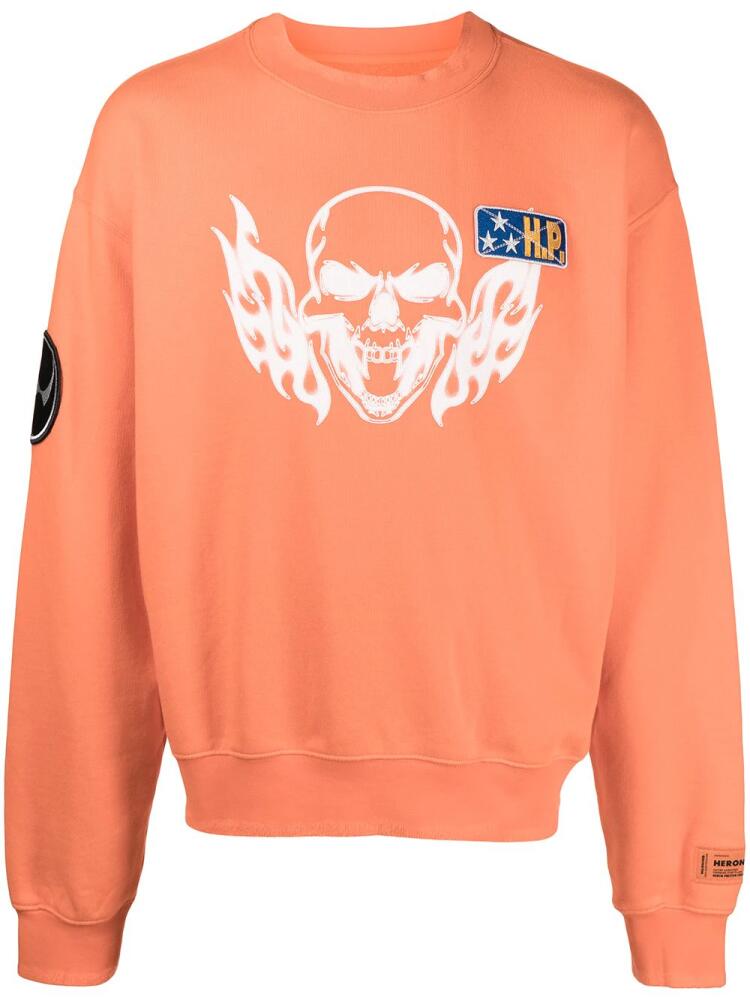 Heron Preston skull-print cotton sweatshirt - Orange Cover