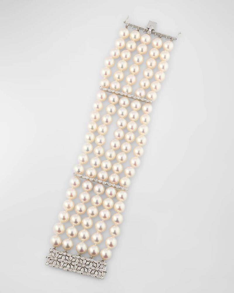 Belpearl 18K White Gold 5 Row Diamond and 8-8.5mm Akoya Bracelet, 7.5"L Cover