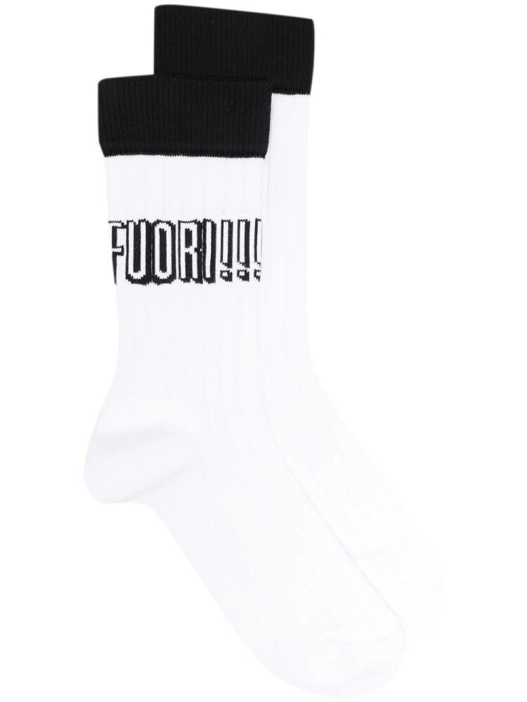 Gucci slogan-intarsia cotton socks - White Cover