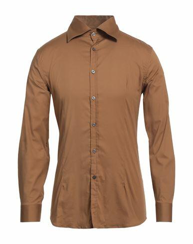 Daniele Alessandrini Man Shirt Brown Cotton, Elastane Cover