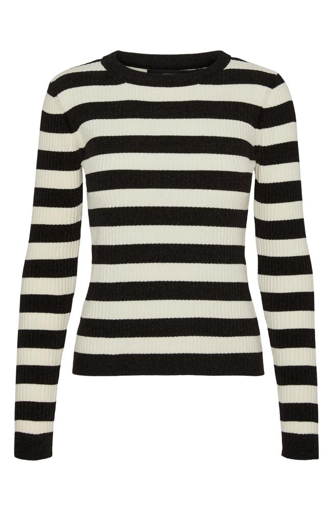 VERO MODA Chili Stripe Crewneck Sweater in Black Stripes Birch Cover