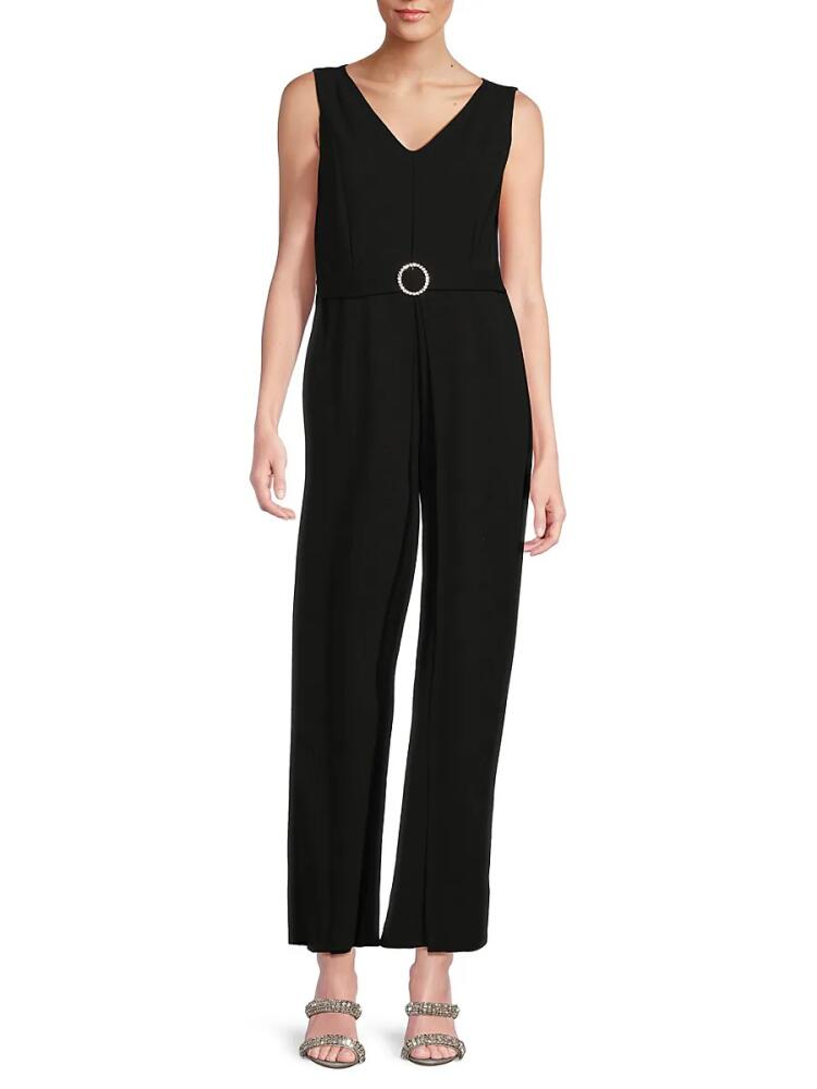 Marina Women's V Neck Belted Jumpsuit - Black Cover