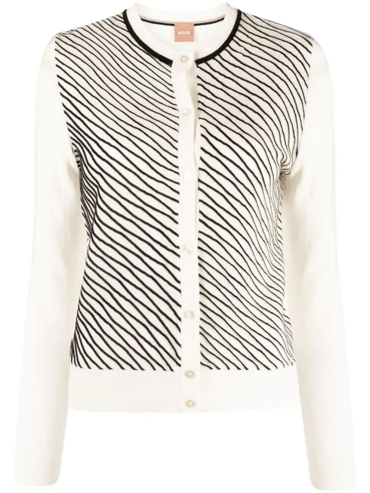 BOSS piped-stripes crew neck cardigan - White Cover