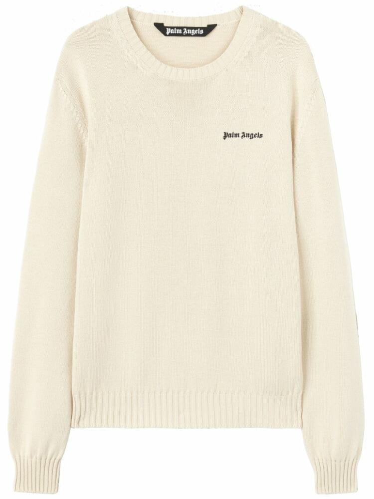 Palm Angels logo-intarsia cotton jumper - Neutrals Cover