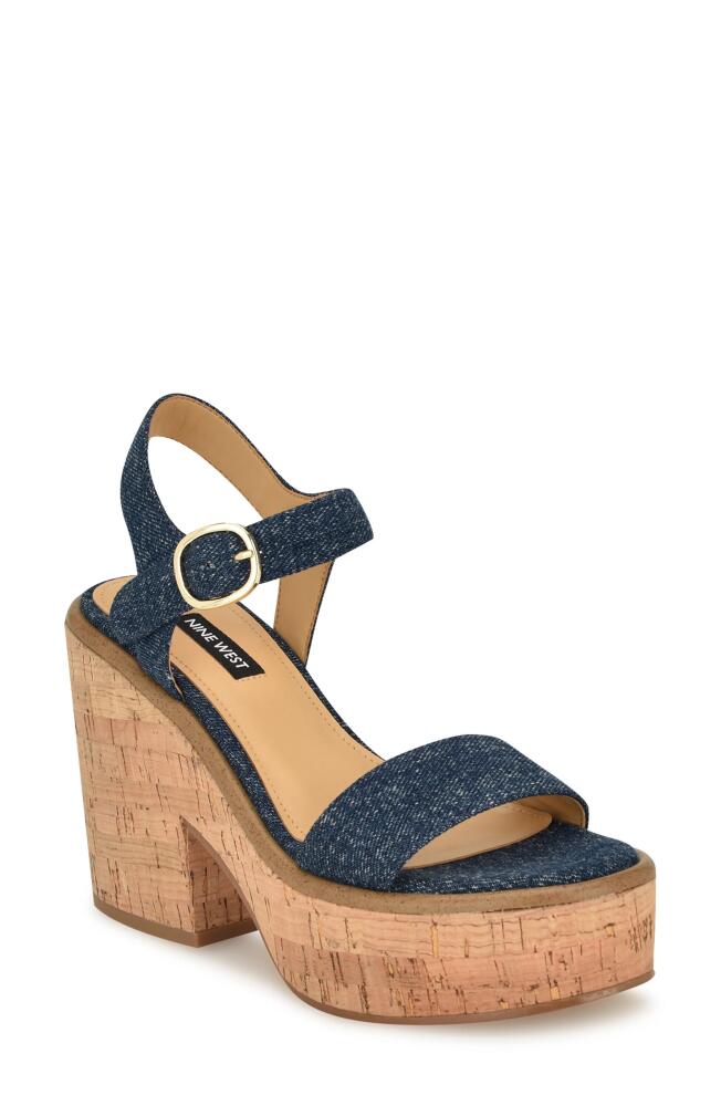 Nine West Amye Ankle Strap Platform Sandal in Medium Blue Cover