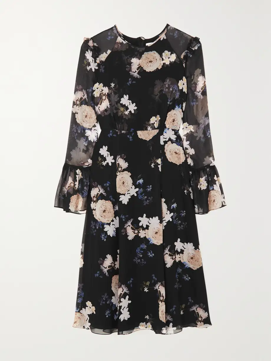 Erdem - Victoria Floral-print Silk-chiffon Midi Dress - Black Cover