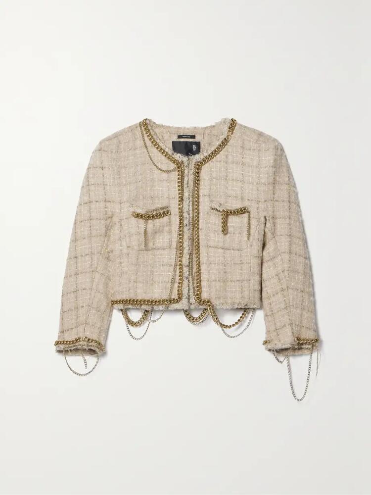 R13 - Cropped Chain-embellished Metallic Wool-blend Tweed Jacket - Neutrals Cover