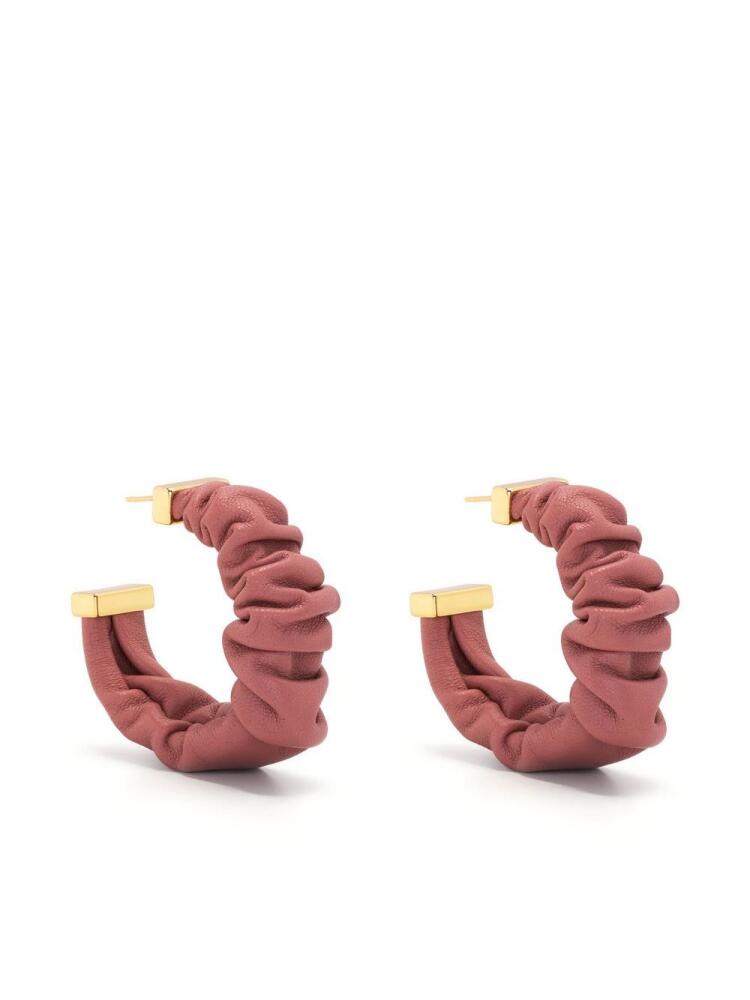 Cult Gaia Sanura ruched leather hoops - Pink Cover