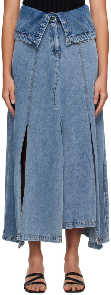 Rokh Blue Asymmetric Denim Midi Skirt Cover