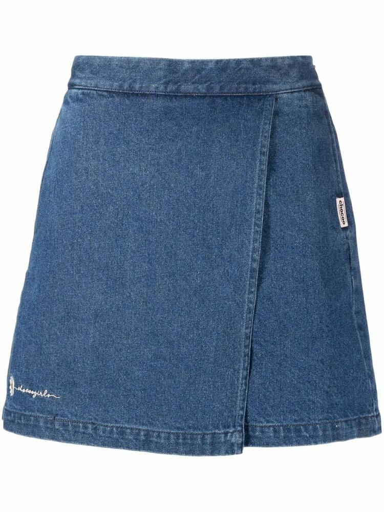 CHOCOOLATE logo-embroidered denim wrap shorts - Blue Cover