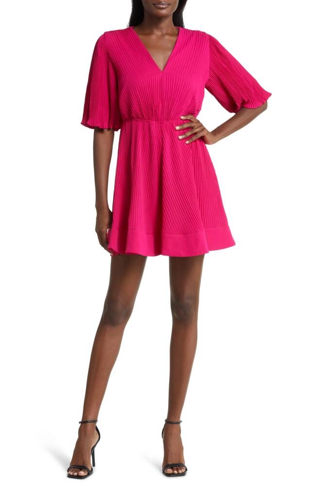 MELLODAY Pleated Flutter Sleeve Minidress in Fuchsia Cover