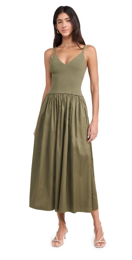 La Ligne Knit Combo Dress with Poplin Skirt Khaki Green Cover