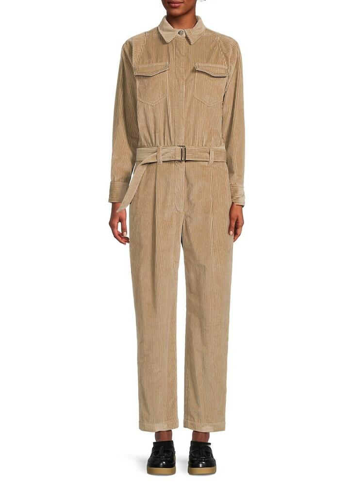 Brunello Cucinelli Women's Corduroy Belted Jumpsuit - Taupe Cover