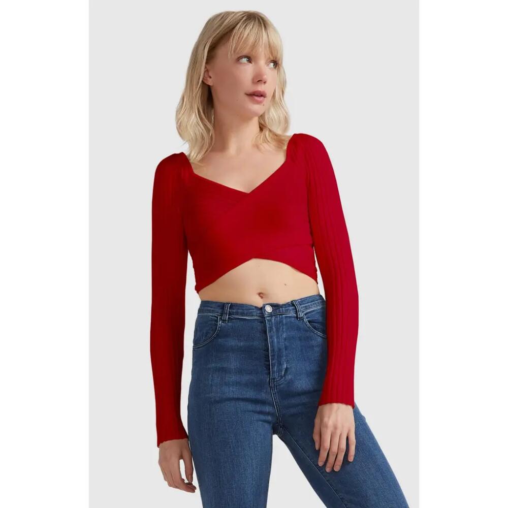 Belle & Bloom Forget Me Not Knit Crop in Red Cover