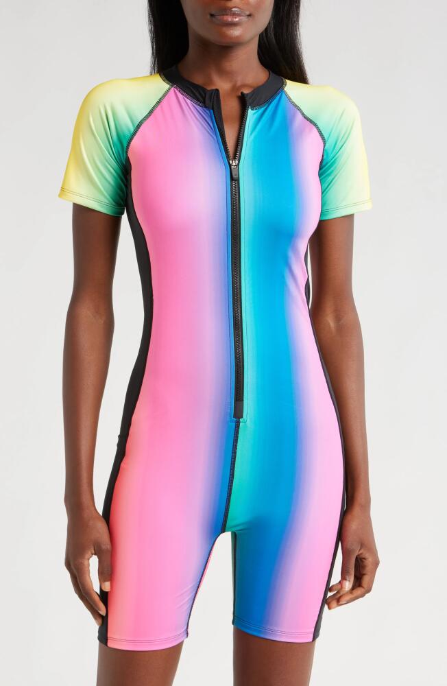 TomboyX 6-Inch One-Piece Rashguard Swimsuit in Melting Rainbow Cover