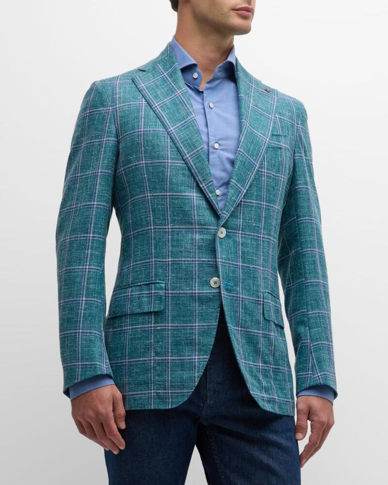 Isaia Men's Windowpane Wool-Blend Sport Coat Cover