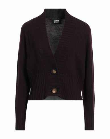 Alpha Studio Woman Cardigan Deep purple Wool Cover