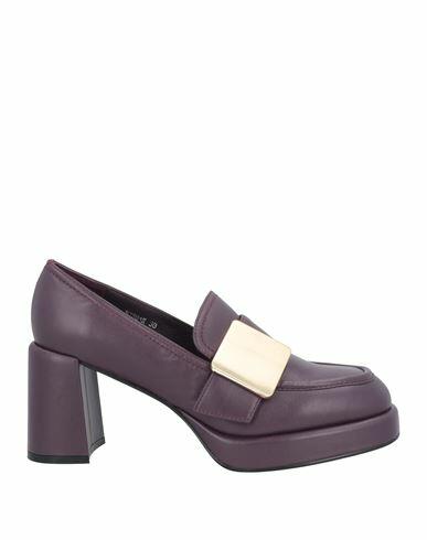 Jeannot Woman Loafers Dark purple Leather Cover