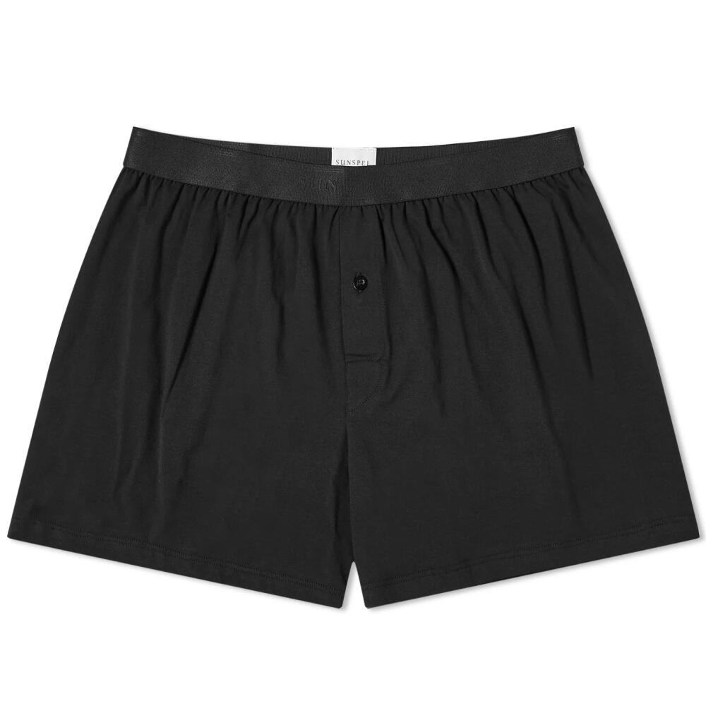 Sunspel Men's Superfine One Button Boxer Shorts in Black Cover