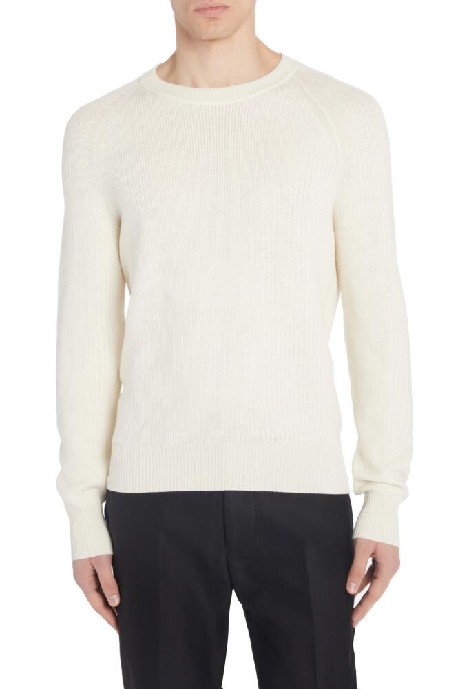 TOM FORD Textured Stitch Wool & Silk Crewneck Sweater in White Cover