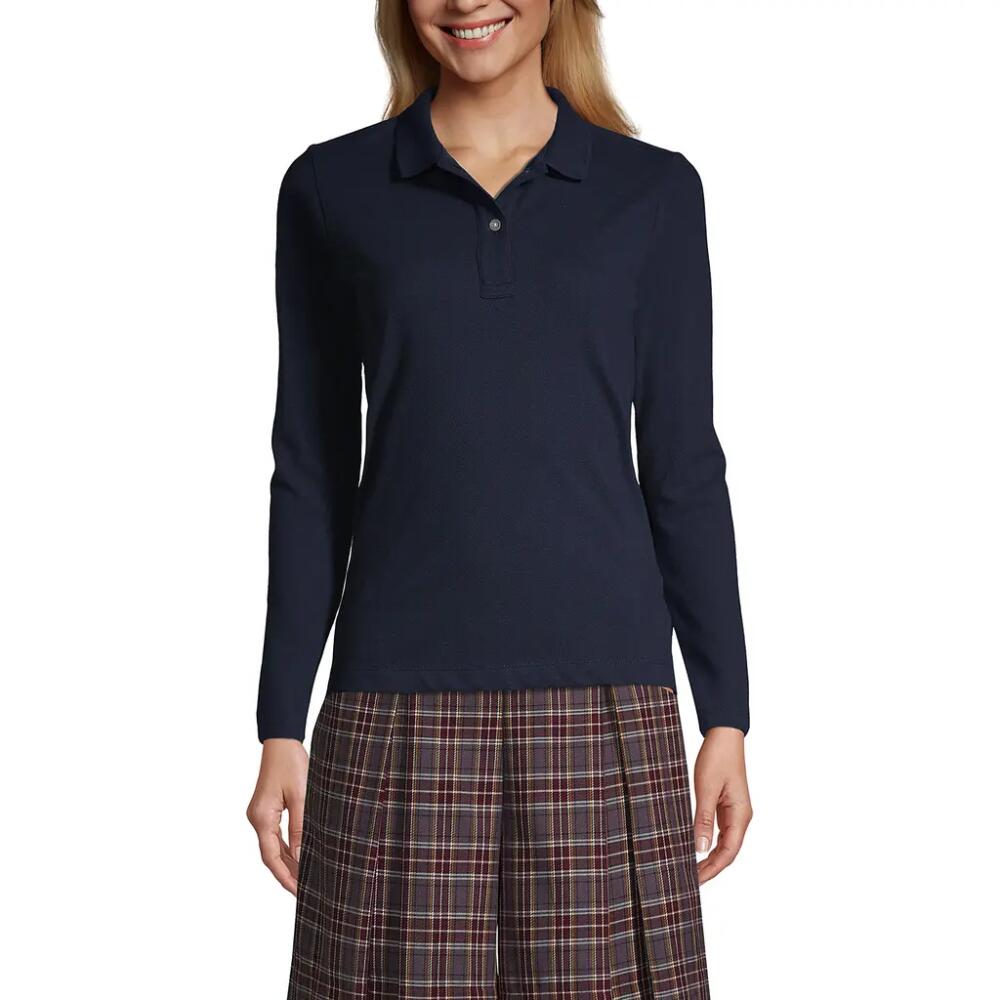 Lands' End School Uniform Long Sleeve Feminine Fit Mesh Polo Shirt in Classic Navy Cover