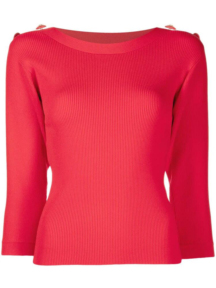 Edward Achour Paris button-detail wide neck top - Red Cover