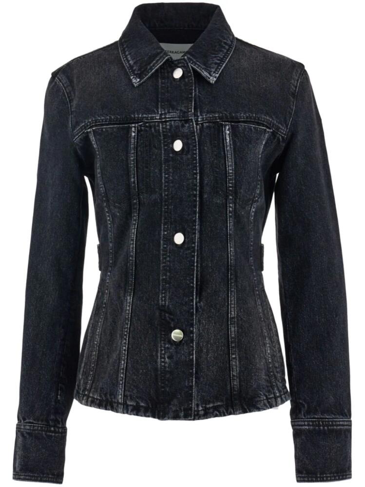 Ferragamo logo-patch faded denim jacket - Black Cover