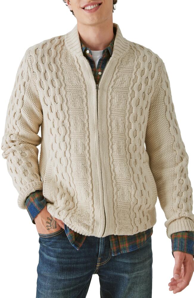 Lucky Brand Cable Stitch Cotton Blend Zip-Up Cardigan in Cream Cover