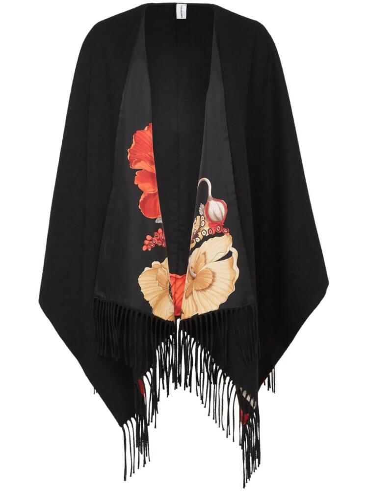 Ferragamo Poppies-print reversible cape - Black Cover