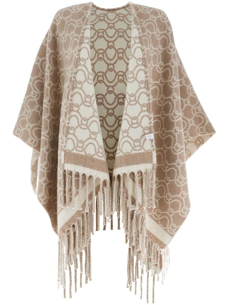 Ferragamo patterned-jacquard wool poncho - Neutrals Cover