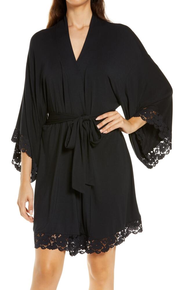 Eberjey Naya Lace Trim Jersey Knit Robe in Black Cover