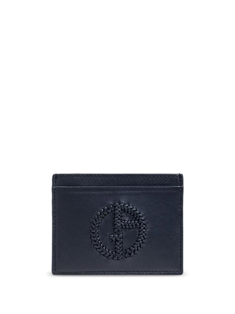 Giorgio Armani engraved-logo leather card holder - Blue Cover