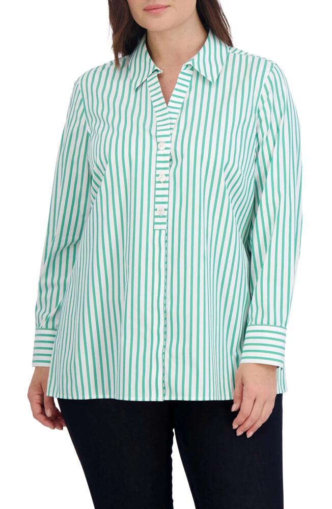 Foxcroft Pamela Stripe Stretch Tunic Blouse in Kelly Green Cover