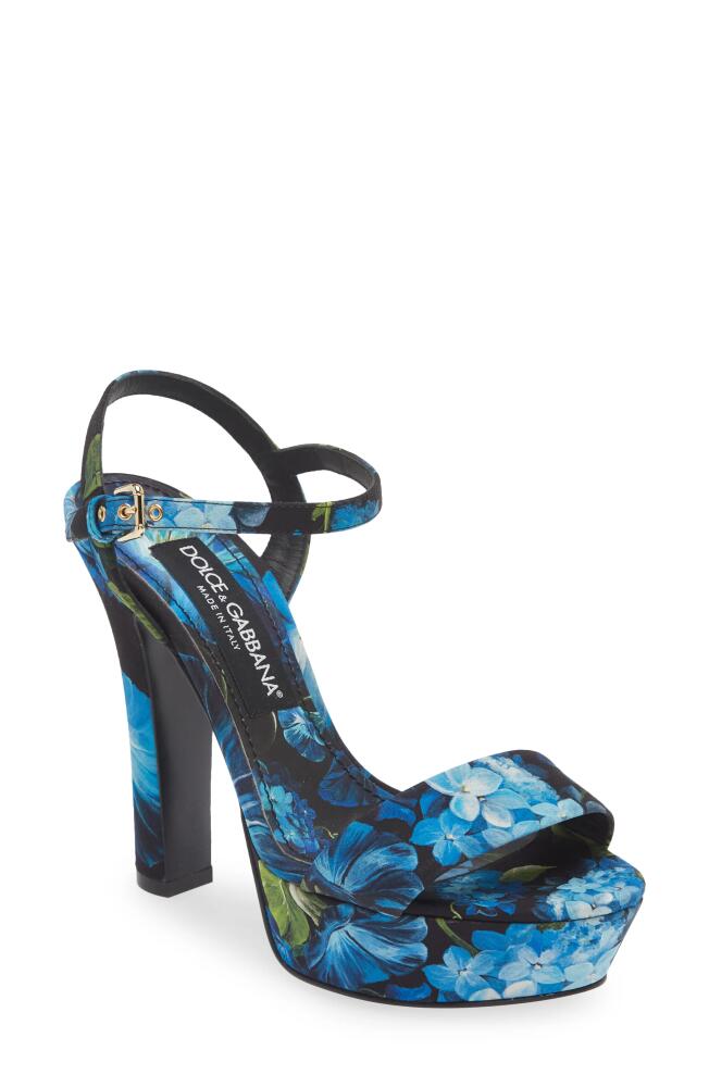 Dolce & Gabbana Keira Floral Ankle Strap Platform Sandal in Black/Blue Cover