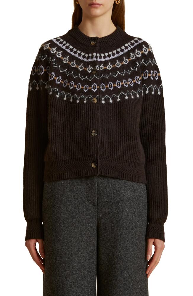 Khaite Michaela Fair Isle Cashmere Blend Cardigan in Truffle Multi Cover