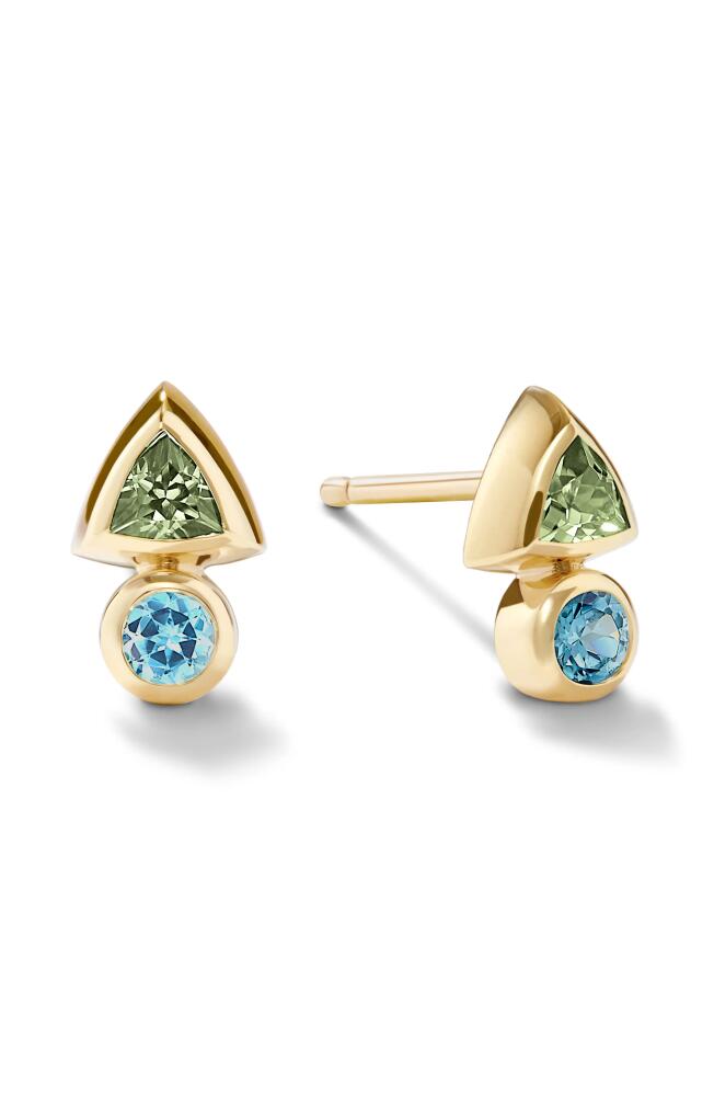 Cast The Duo Gem Stud Earrings in 14K Yellow Gold Cover