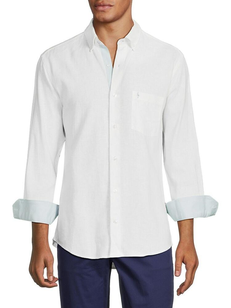 TailorByrd Men's Linen Blend Contrast Sport Shirt - White Dove Cover